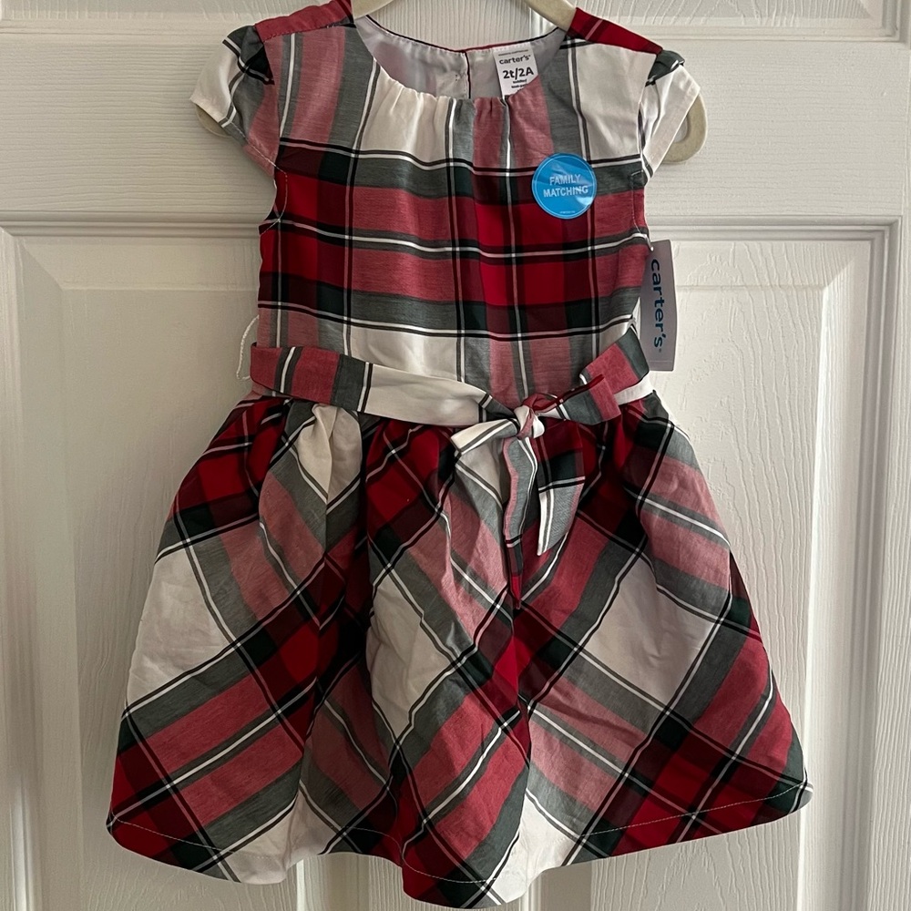 Carter's Red Plaid Toddler Sateen Dress